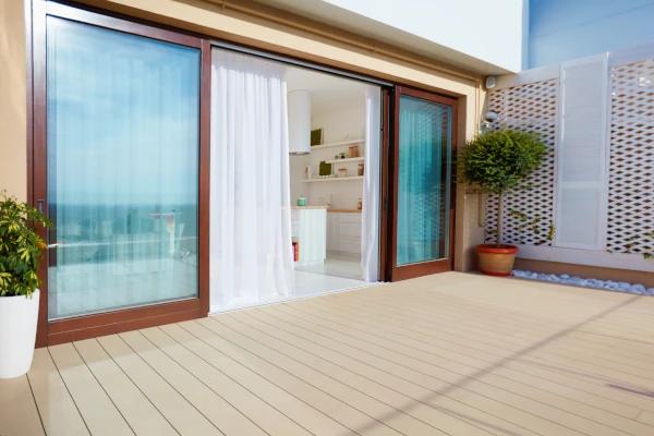 Open wooden patio door