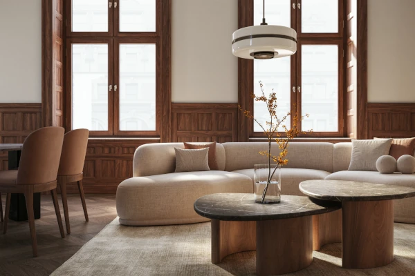 Wood-aluminium windows in living room
